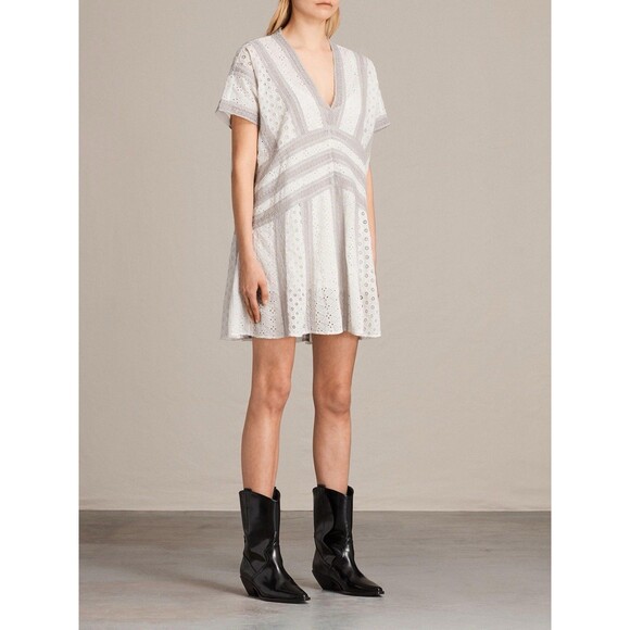 ALL SAINTS Cyndi Tee Mini Tunic Dress Eyelet Lace Boho Women's Size M - Picture 3 of 15